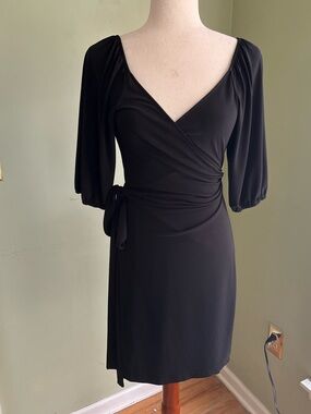 BCBGeneration Black Jersey Wrap Dress Size M. 3/4 gathered sleeve. Very nice!